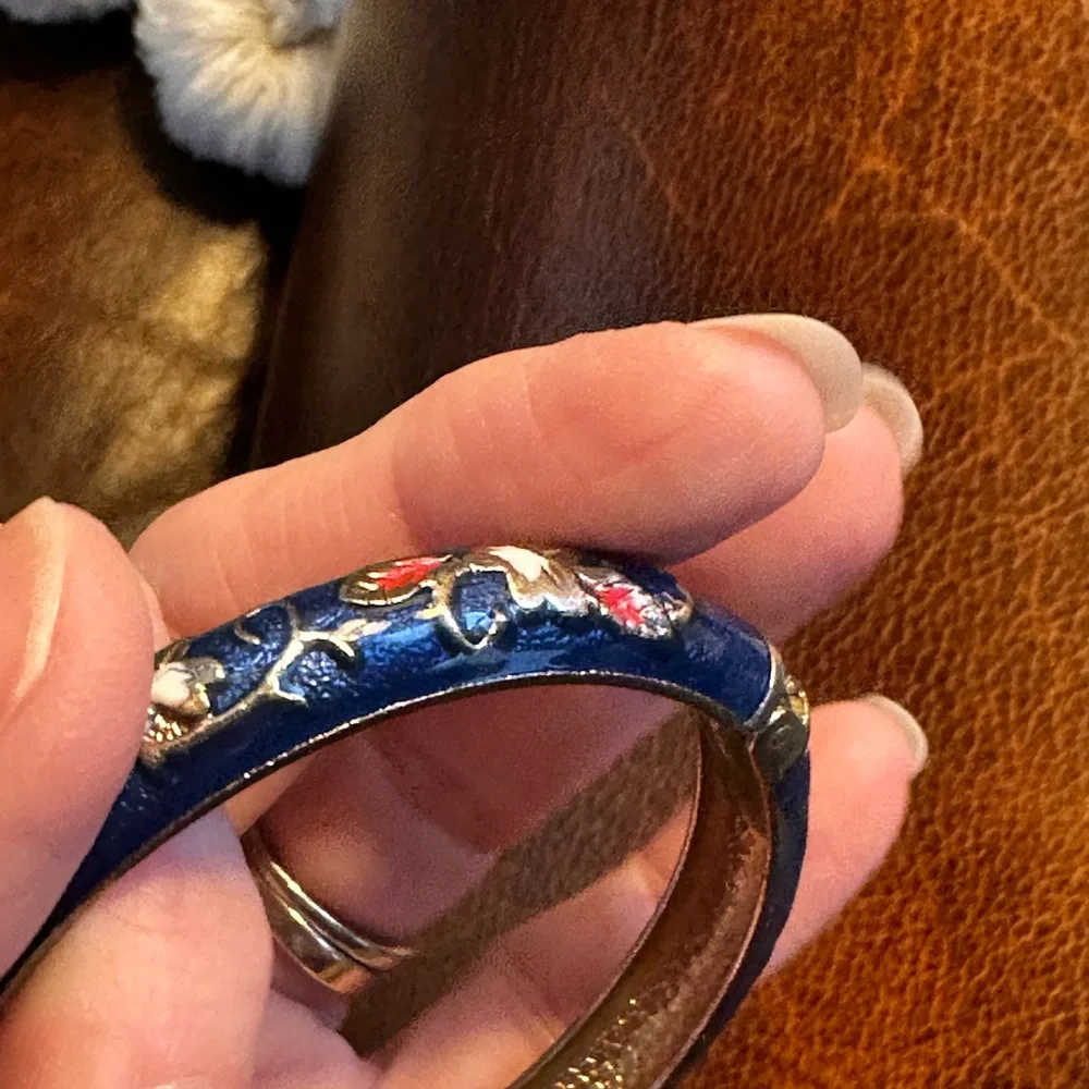 Blue and Silver Floral bangle Bracelet